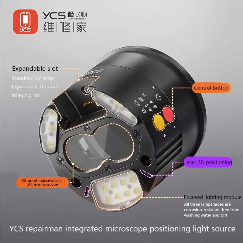 YCS Integrated Microscope Polarized LED Ring Light With UV Lamp Adjustable Positioning Light Source for Phones PCB Repair Tools