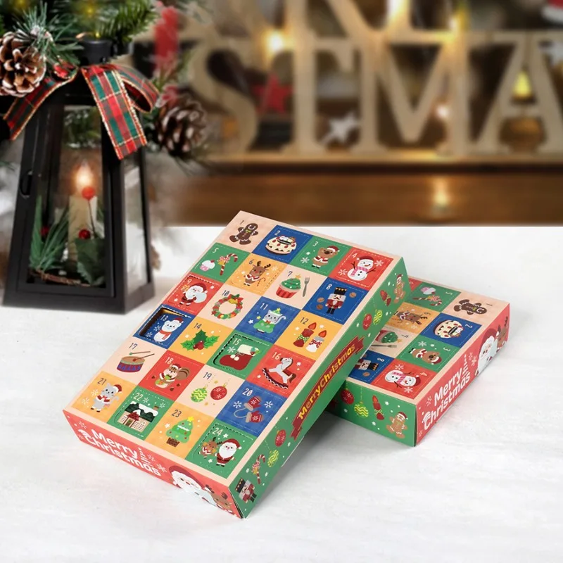 10Pcs Christmas Surprise Blind Box 24grids Child Countdown Advent Calendar Box Poked with Finger Empty Gift Packing Boxes