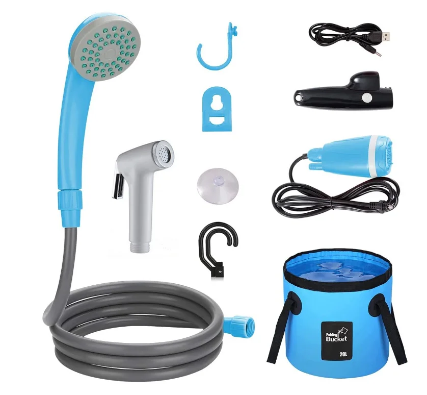 

Outdoor Camp Electric Shower Portable Camping Shower for Outdoor Car Washing Pet Bathing Shower Pump With Water Bucket