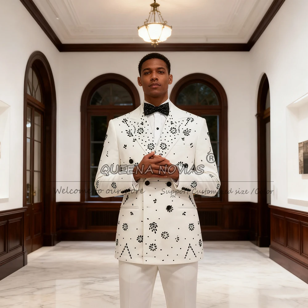 Brilliant Rhinestone Beaded Groom Wedding Suit Attire For Men Customized 2 Piece Sets Man Banquet Tuxedos Terno Masculinos 2026