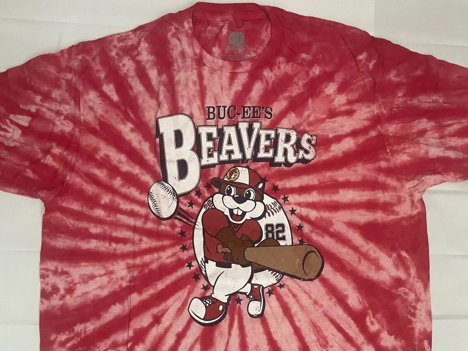 

New BUC-EE’S BEAVERS Tie Dye Big XL T-Shirt Dyed Baseball Bucees Red