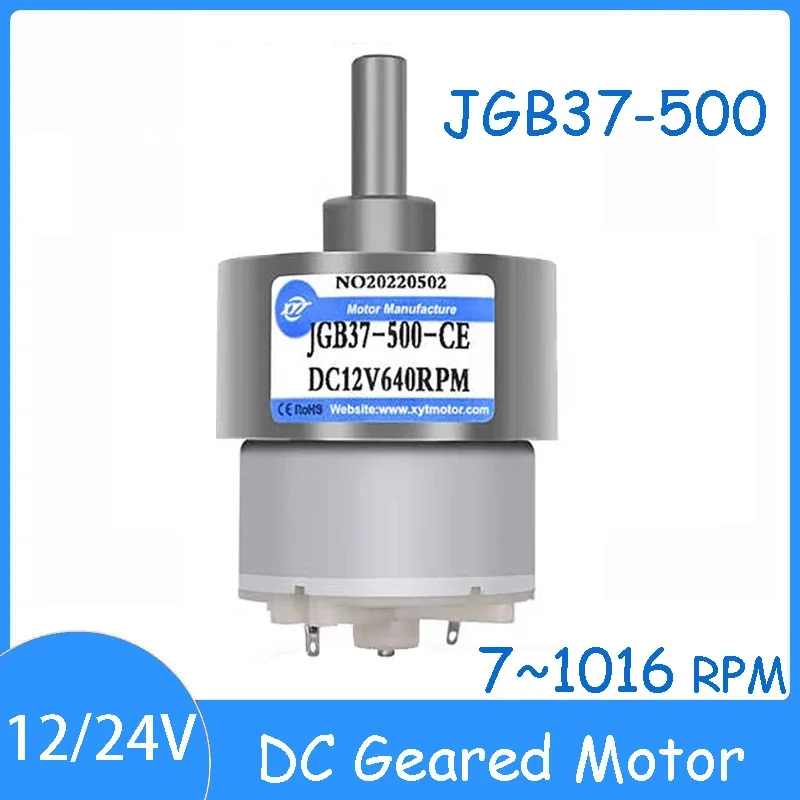JGB37-500 12V 24V Micro DC Geared Motor 7~1016 RPM Power 2.4W 0.15~12KG.CM Speed Control Small Motor Forward and Reverse Motor