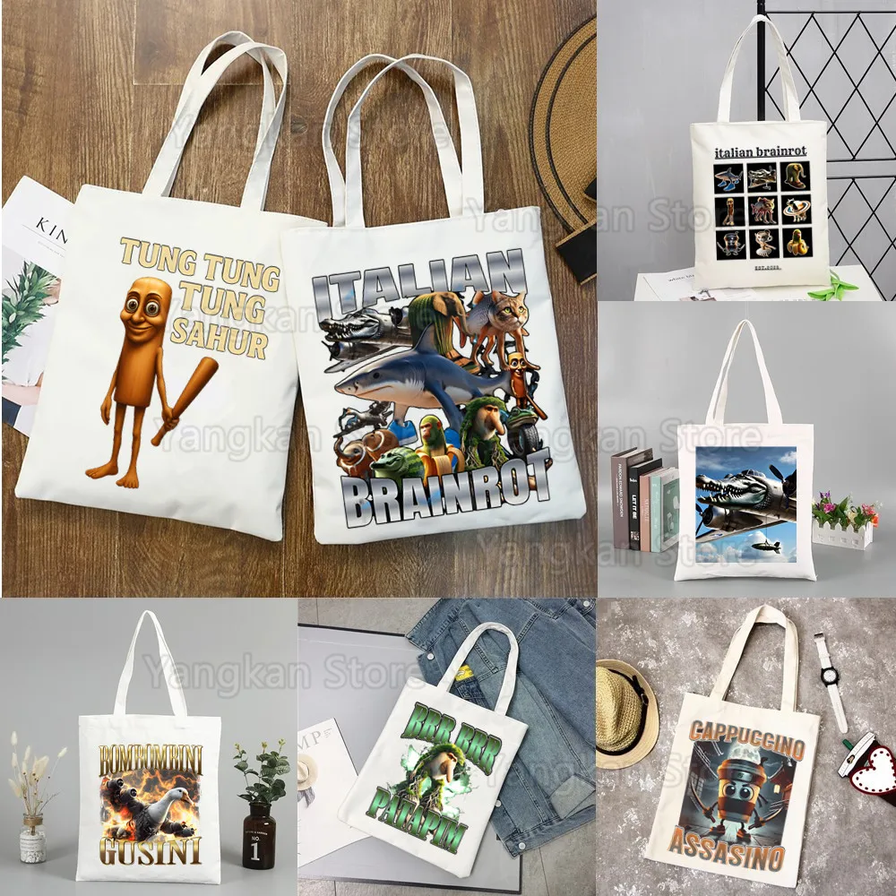 

Italian Brainrot Tralalero Canvas BagTralala Tung Tung Tung Sahur Handbag Bombardiro Crocodilo Shoulder Bag