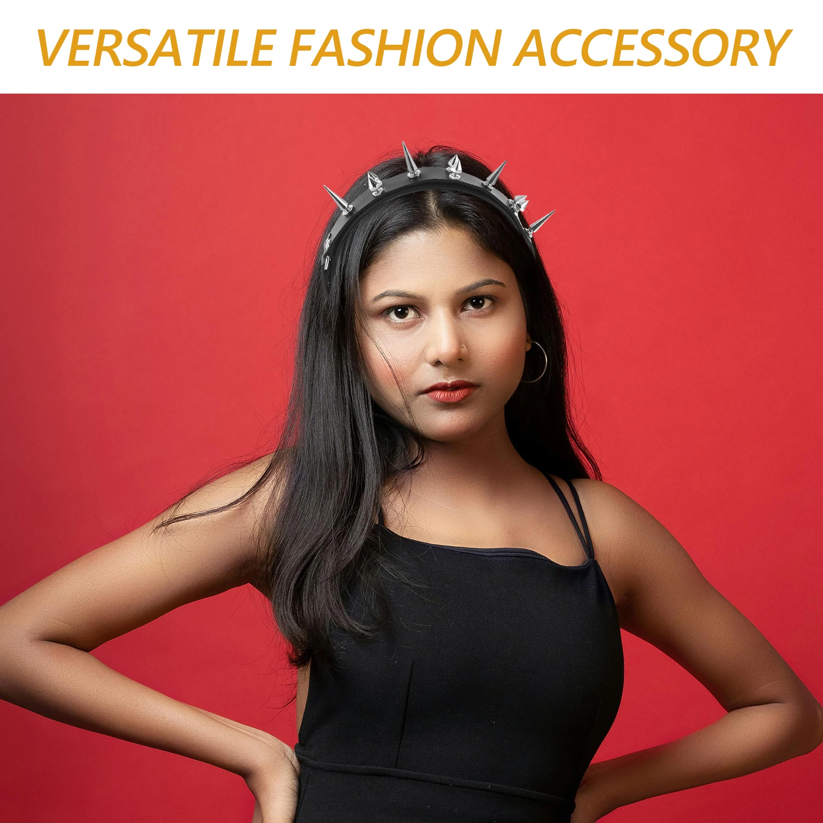 

Black Studded Gothic Headband For Women Men Metal Rivet Punk Rock Costume Party Festival Halloween Cosplay Accessories Steampunk