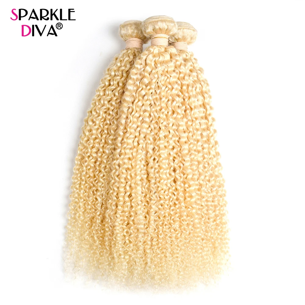 Bundles de cheveux humains Kinky Curly Weaves, Honey Blonde Bundles, Malaysia Remy Hair, Extensions 8-40 ", 613 Blonde, Richesse