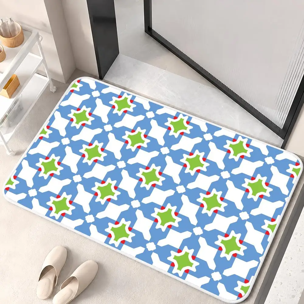 Abstract Houndstooth Pattern Floor Mat Flannel Rug Soft Non Slip Washable Door Mat for Bathroom Bedroom Kitchen Home Decor