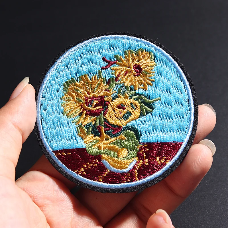 Круглая нашивка в виде подсолнуха, размер: 7,2x7,2 см, нашивка из ткани, вышитая аппликация, пошив одежды, аксессуары, значки