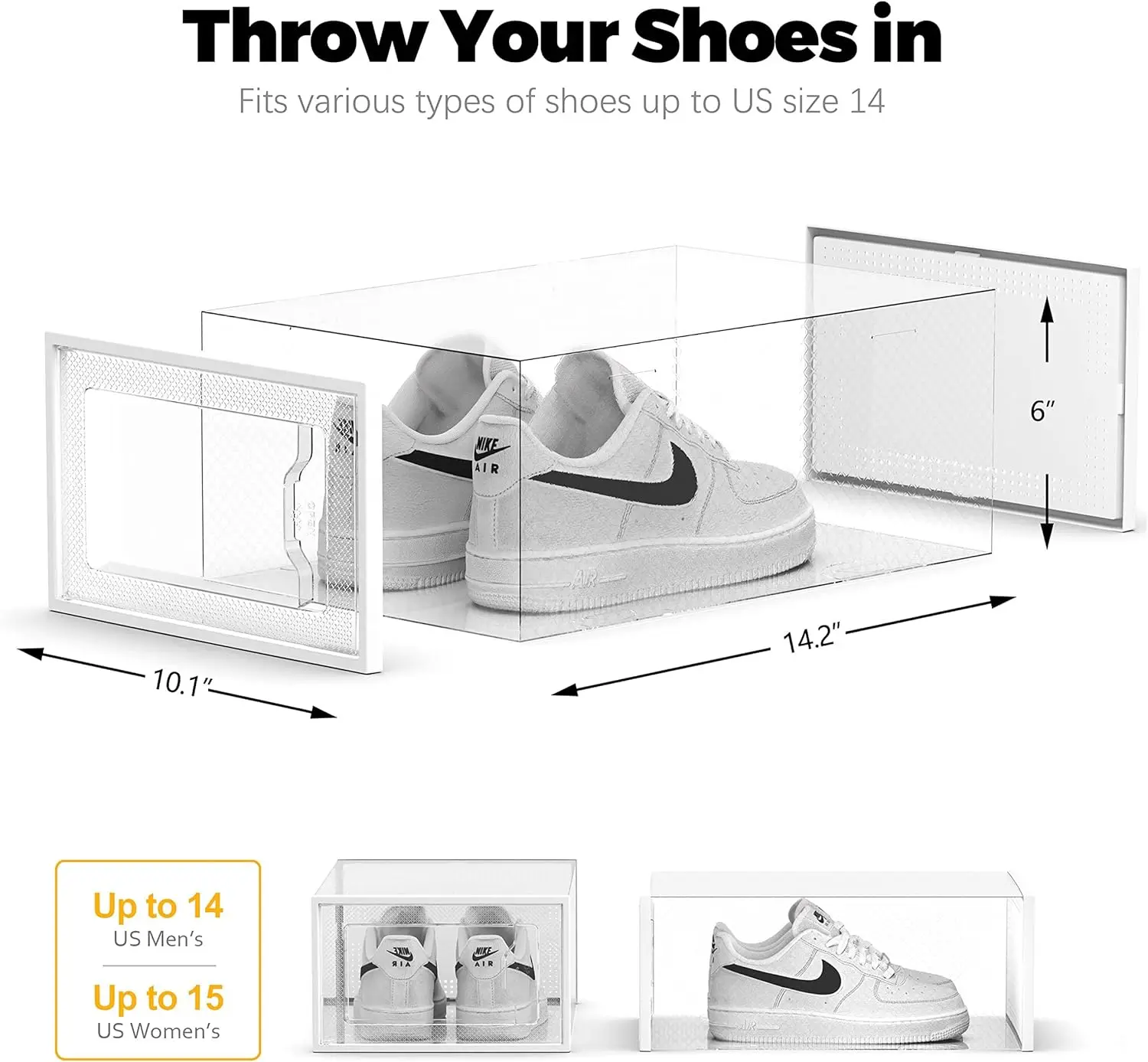 Large Shoe Storage Box Fit Size 14, Clear Plastic Stackable Shoe Organizer for Closet, Shoe Rack Sneaker Containers Bins Holders