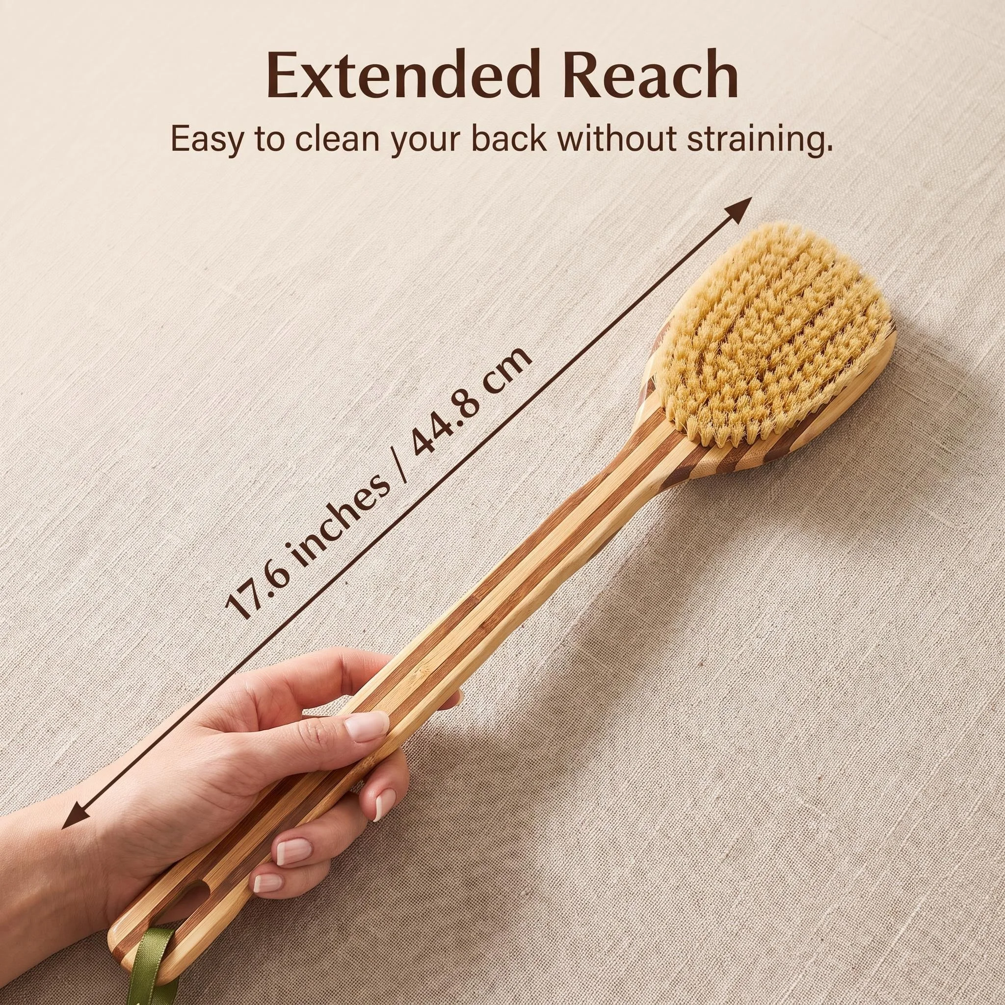 Long Handle Back Scrubber Brush,Dry Body Scrubber for Dry Skin, Blood Circulation, Cellulite Treatment, with Stiff Bristles