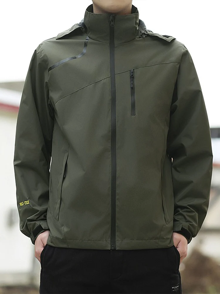 

Мужская весенне-осенняя куртка свободного кроя с капюшоном, ветрозащитная, с воротником-стойкой, повседневная верхняя одежда, модная и стильная, из полиэстеровой ткани