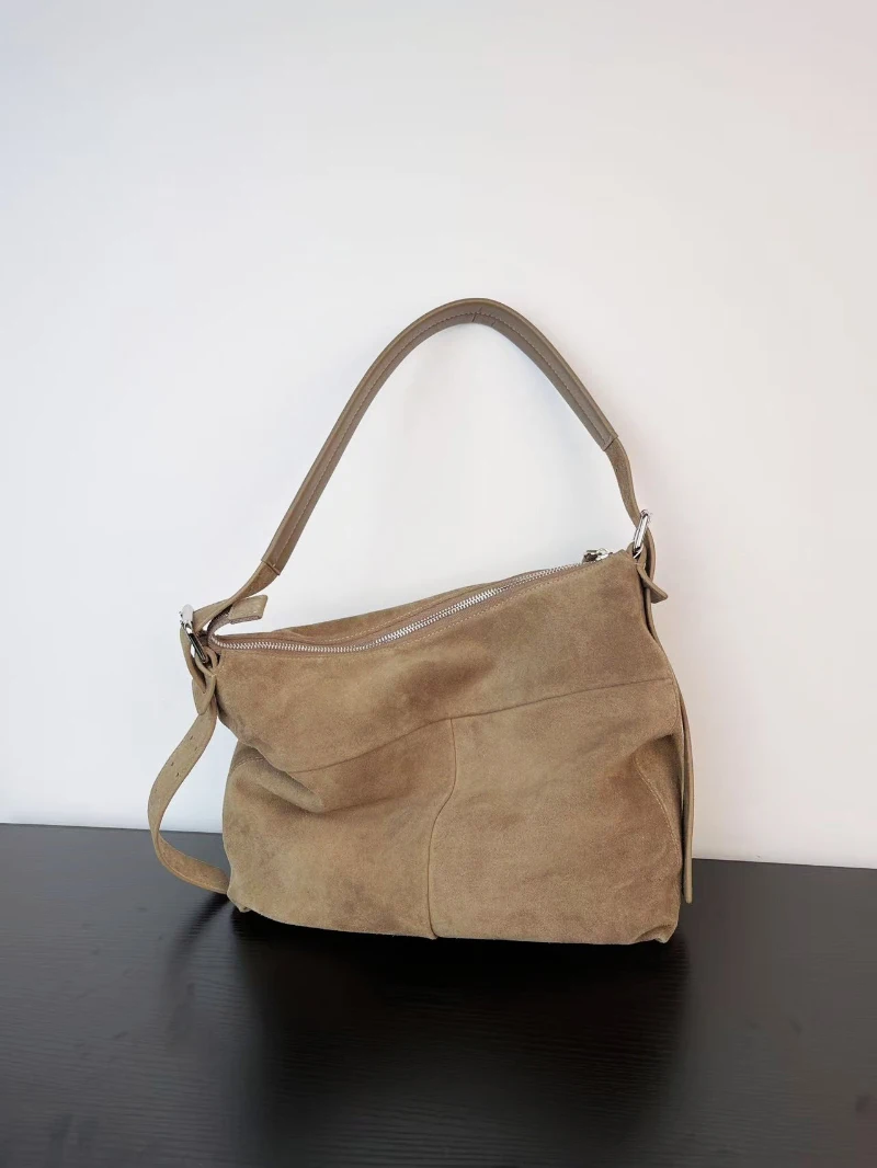 Luxury Suede Leather Shoulder Bags Retro Chic Soft Tote Bags Designer Hobo Handbags 2026 Trendy Matte Leather Underarm Bag Lady