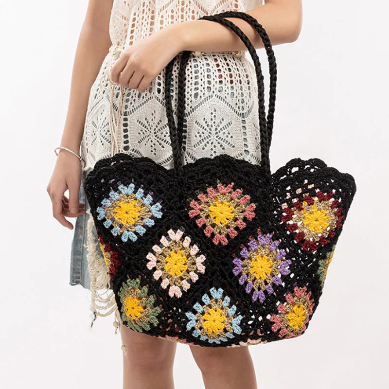 

Fashion Hand Woven Hollow Flower Handbag Women's Leisure Travel Tote Bag Vacation Shoulder Bag