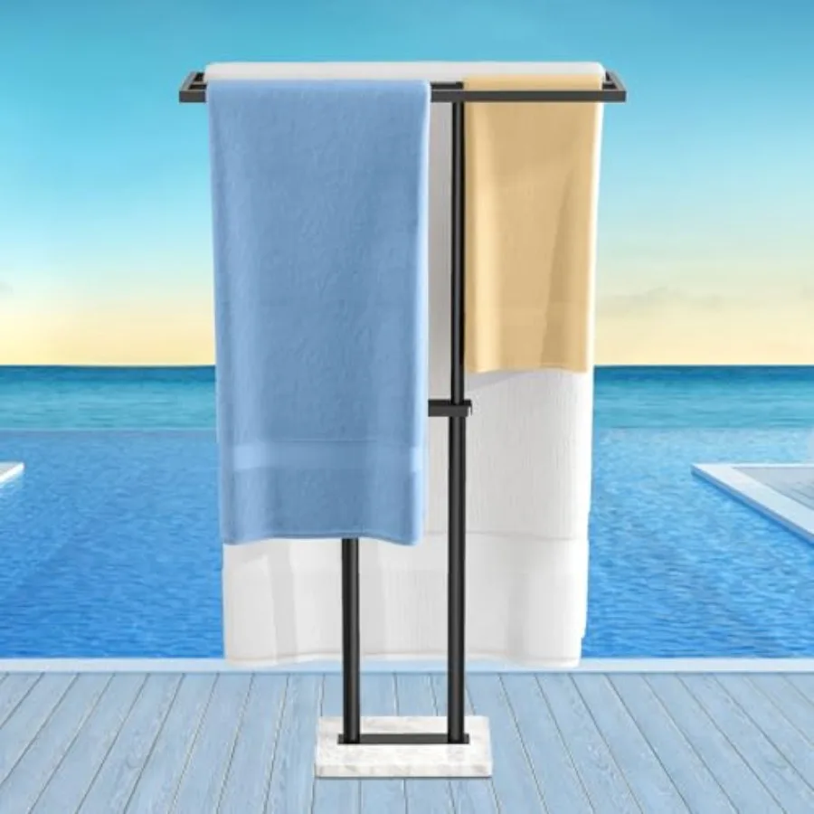 

40 Inch Standing Towel Rack 3 Tier Towel Holder Stand with Weighted Marble Base for Hanging Multiple Sizes Towels Freestanding