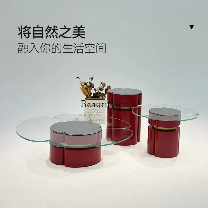 

ld14 Italian Minimalist Modern Simple Designer Living Room Home Red Stainless Steel High-End Coffee Table Set