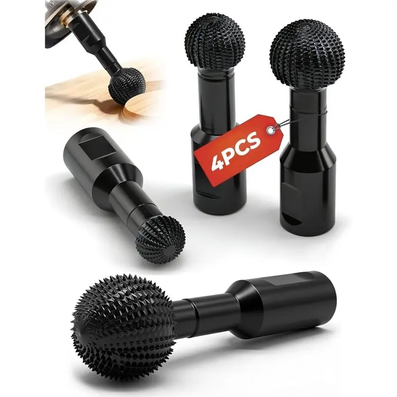 ABXF-4 PCS Upgraded Sphere Rotary Burr Set Ball Gouge With 5/8-11 Thread For Wood Hollowing Grinding Slotting Engraving