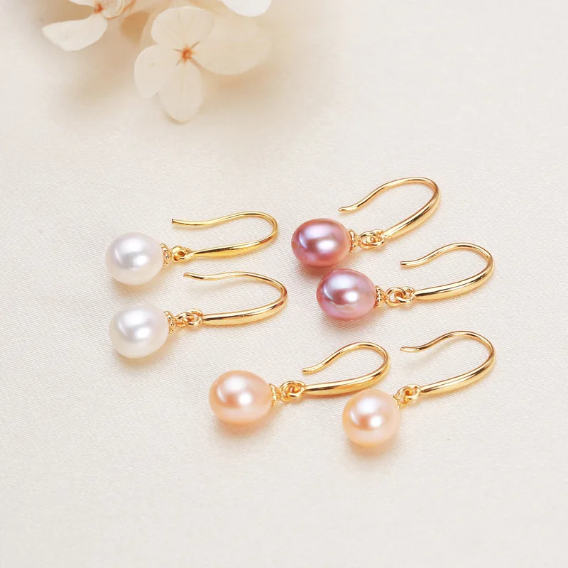 

7-8mm Rice Shape Natural Freshwater Pearl Earrings for Women 18K Gold Plated 100% Real Pearl Earrings