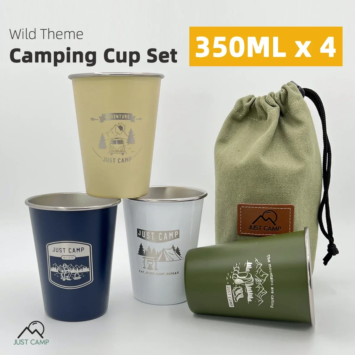 4PCS Outdoor Cup Set 350ML/500ML 304 Stainless Steel Camping Hiking Picnic Tea Beer Coffee Milk BBQ Tumblers Mug Glass Portable