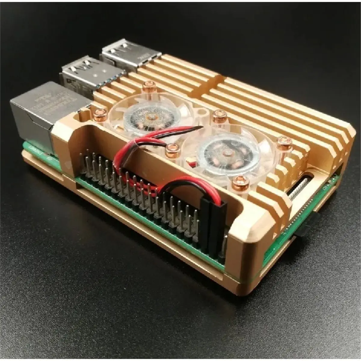 【MUST-HAVE LIST】 For 4 Aluminum Case with Dual Cooling Fan Metal Shell Gold Enclosure for RPI Raspberry Pi4 Case Dual Fan