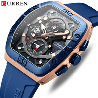 CURREN Luxury Sports Quartz Wristwatches for Men Colorful Multi Functional Tonneau Type Watch with Auto Date