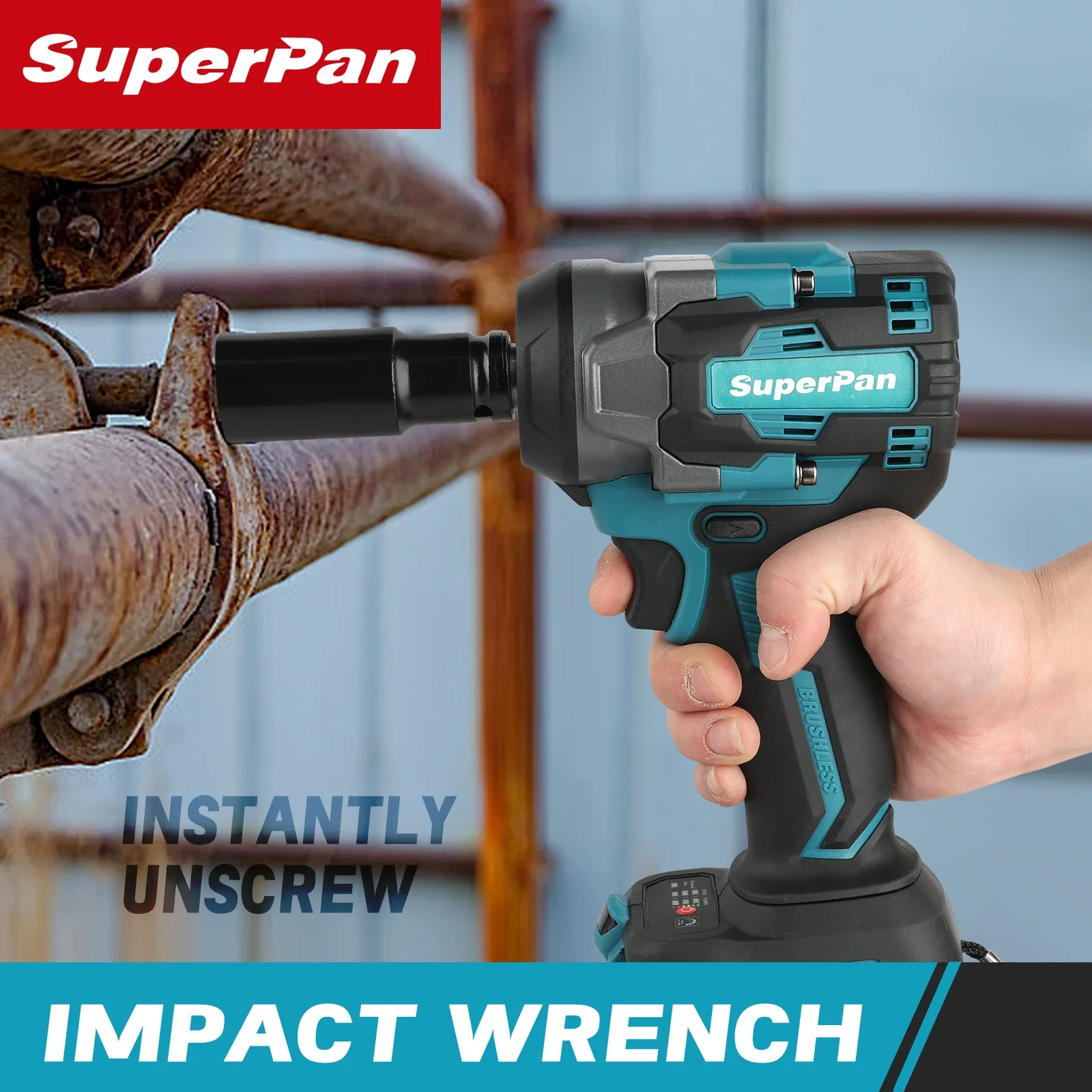 

Промышленный ударный гайковерт SuperPan SP550NM — бесщеточный электроинструмент (без аккумулятора) для аккумуляторов DeWalt 18В