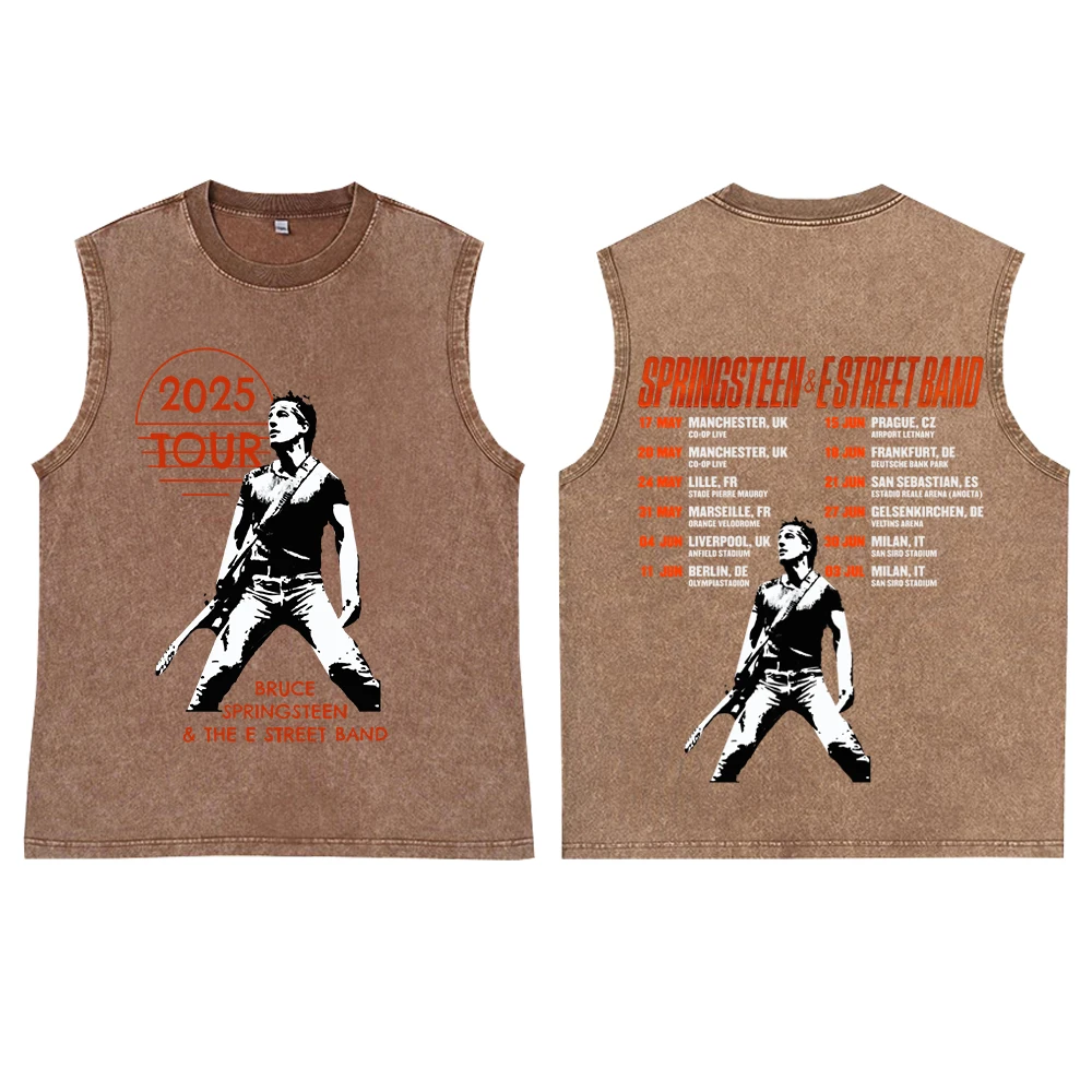 Bruce Springsteen and E Street 2025 Tour Washed Vest T-Shirt Man Woman Streetwear Tops Gift
