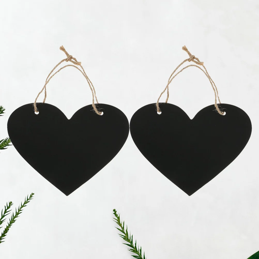 2pcs Heart Shaped Blackboard Hanging Message Board Wall Decor Sign Home Chalkboard Pendant With Hemp Rope Double Sided Density