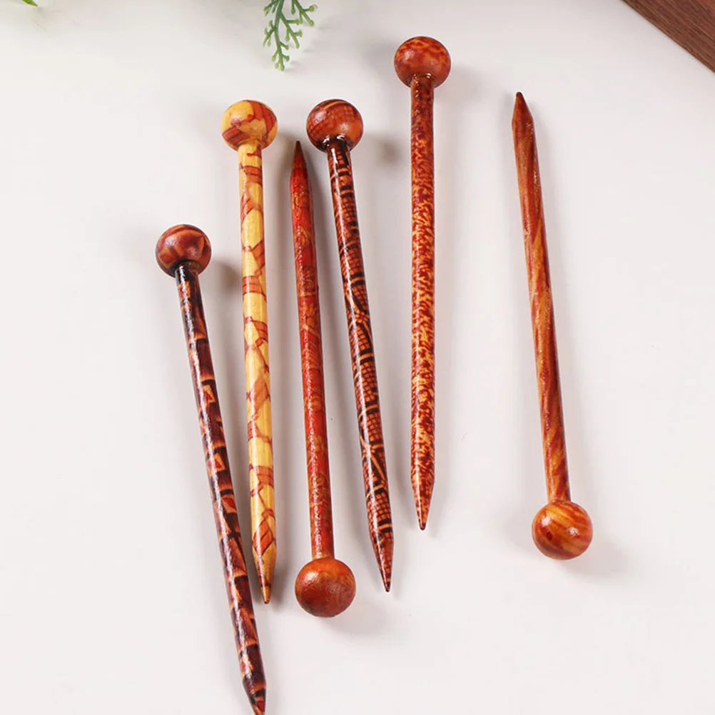 

6pcs Wooden Hairpin Retro Ethnic Style Printing Hair Stick Lightweight Vintage Hairpins For Women Hair Styling Accessories