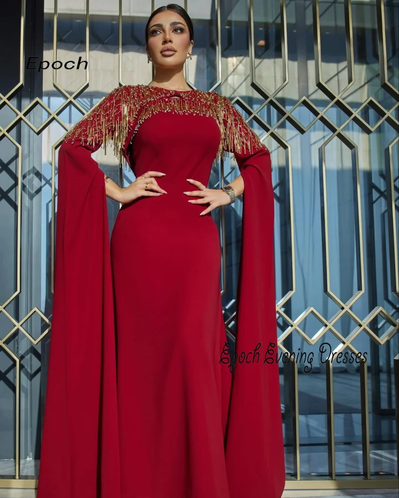 Vestido de noche de lujo para mujer, sin tirantes elegante traje rojo con borlas, longitud hasta el suelo, para fiesta de cóctel y graduación, 2024