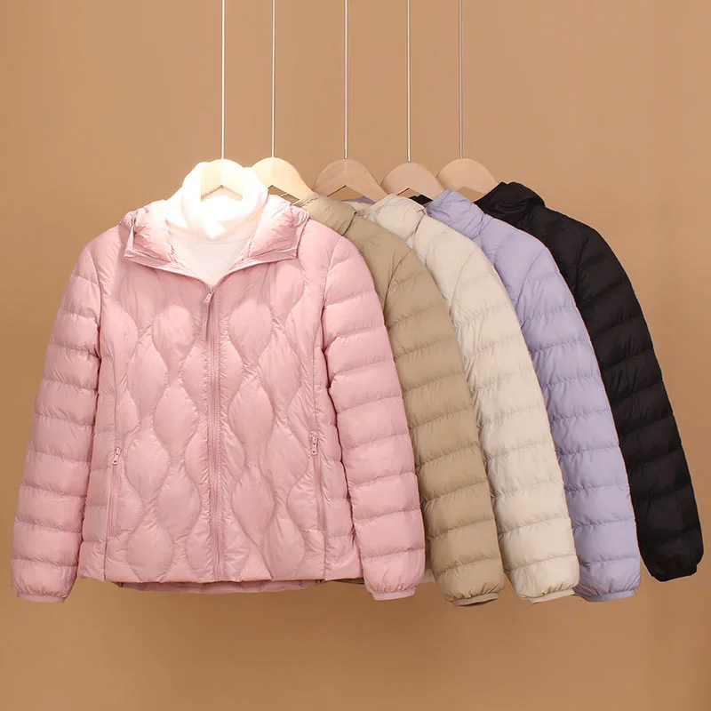 Women Hooded Down Jacket 2025 New Autumn Winter Warm Light Thin White Duck Down Coat Female Short Bigsize Puffer Parkas Outwears