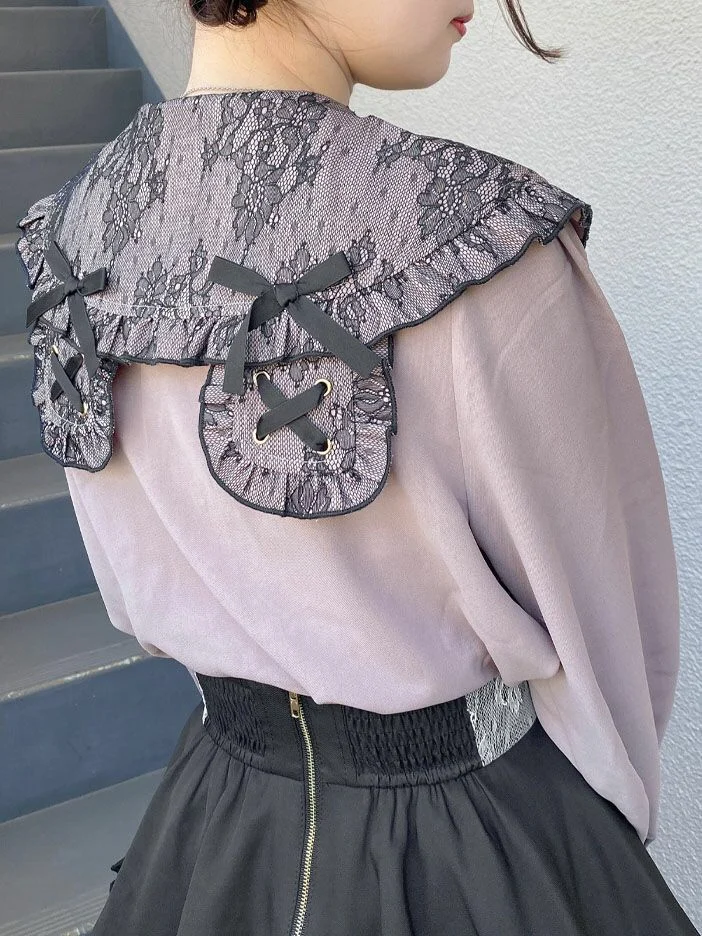 Japanese Mine Style Lace Bow Ears Doll Collar Long Sleeve Single Breasted Heart Zipper Sweet Versatile Lolita Shirt Blouse Women