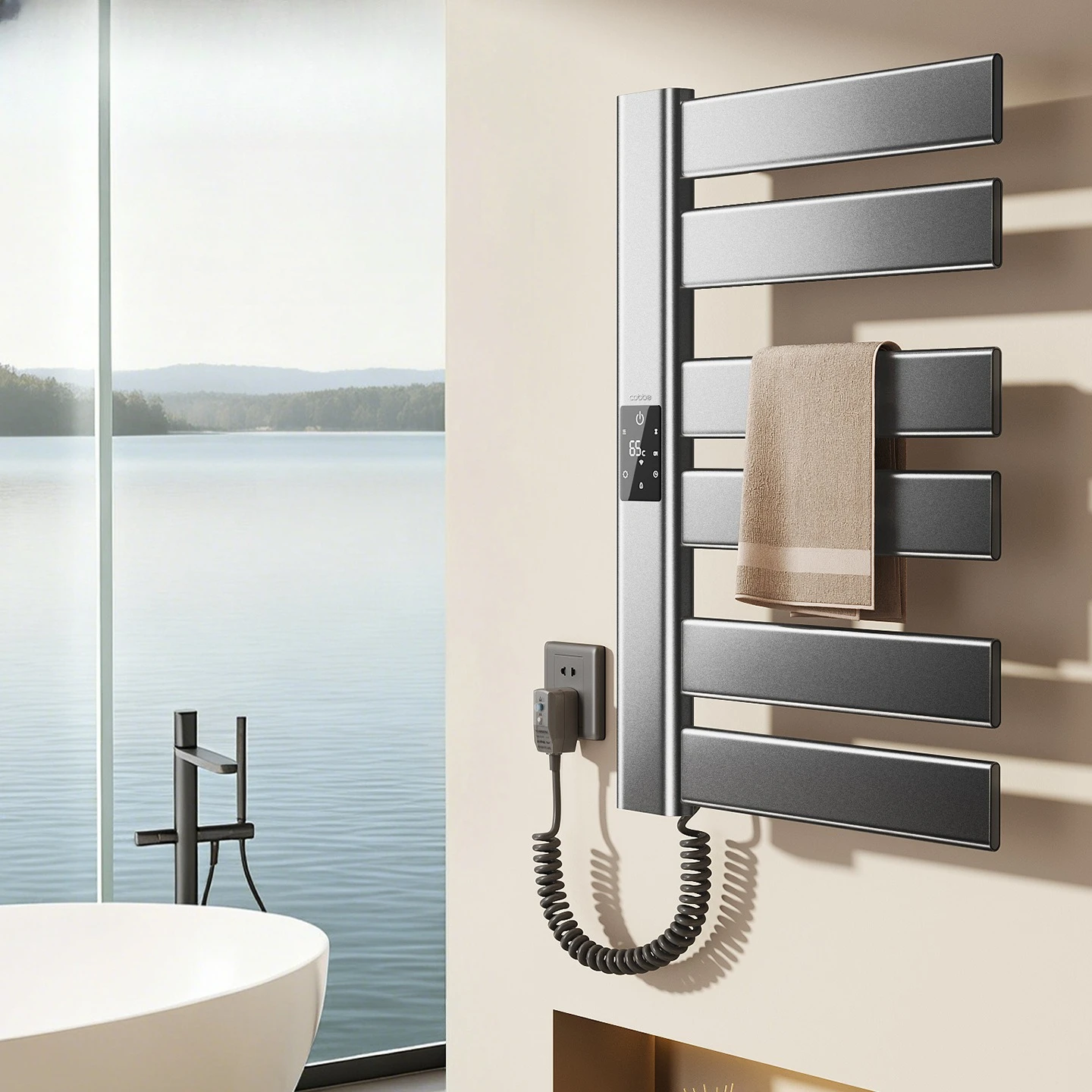 Electric Heated Towel Rack, Bathroom Disinfection Drying Rack, Intelligent Thermostatic, No Drilling, Home Use, Warm Towels