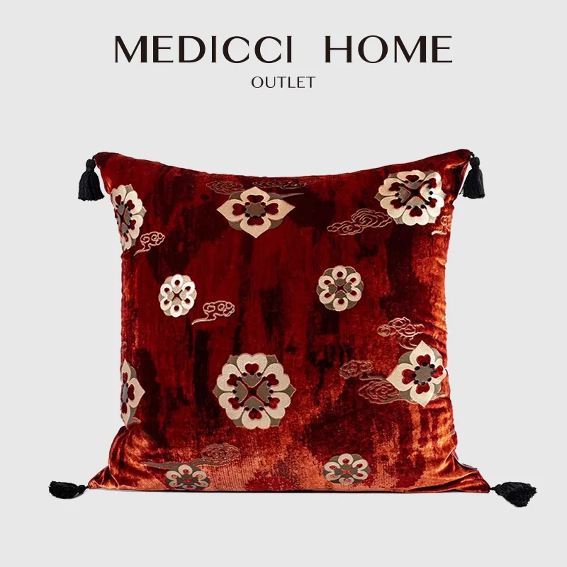 Medicci Home Bohemian Exotic Cushion Cover Chinoiserie Totem Inspiration Orange Red Antique Retro Throw Pillow Case With Tassels