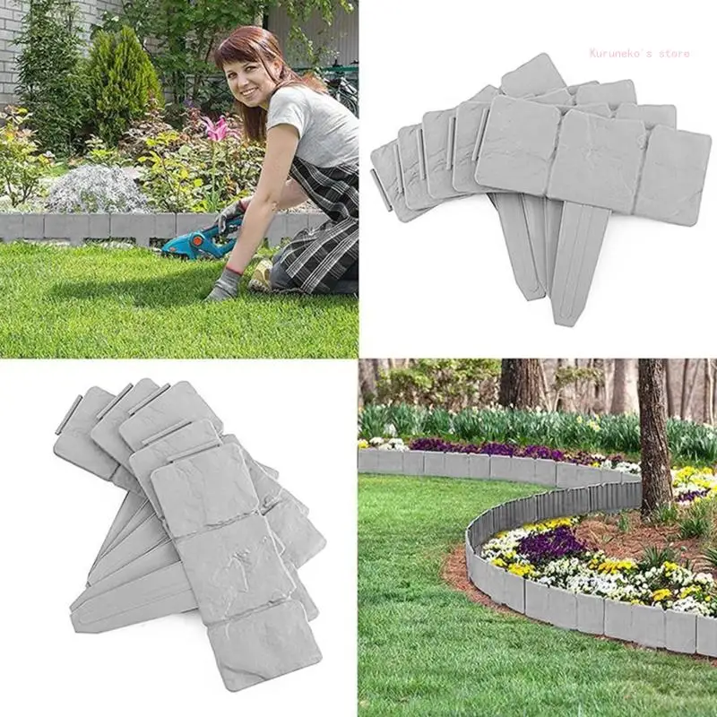 5/10/20 Pcs Imitation Stone Effect Lawn Fence Gardening Edging Flower Bed Border Plant Bordering Grass