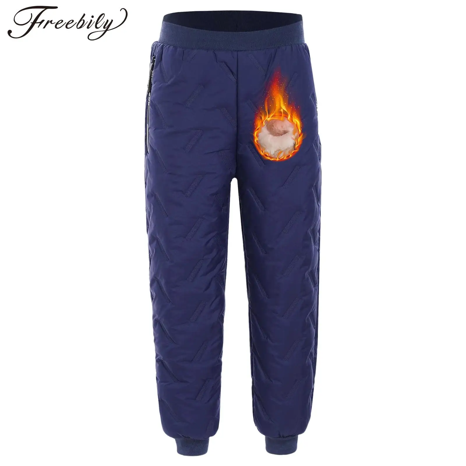 Kids Girls Boys Active Fleece Jogger Pants with Zipper Pockets Skin Snow Pants Winter Warm Sweatpants Trousers