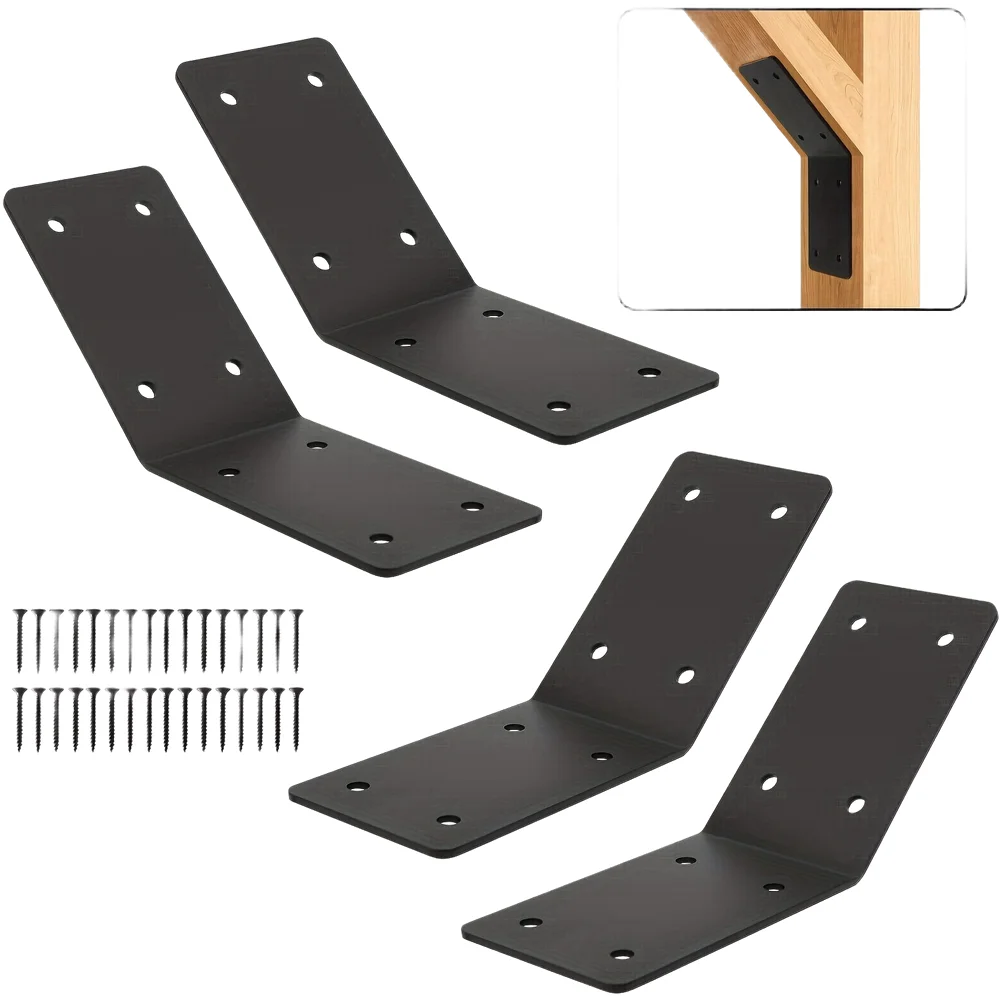 4 Pack Iron 45 Degree Angle Bracket 5x5x3 Inch L Shaped Flat Head For Inside Mount Building Hardware Support