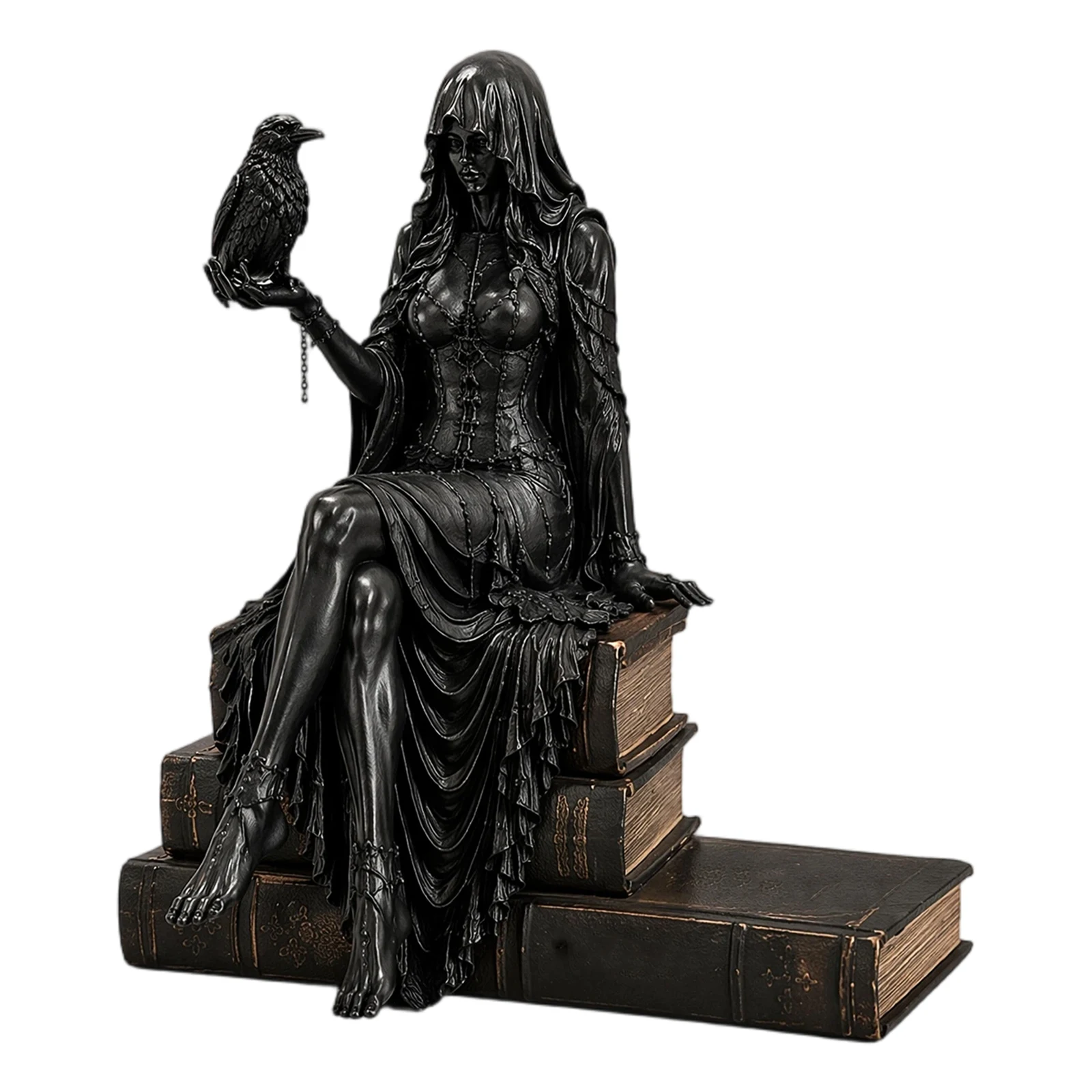 Gothic Raven Shelf Sitter Resin Statue Gift for Friends Hooded Mysterious Lady Sculpture for Tabletop Or Bookshelf Decor