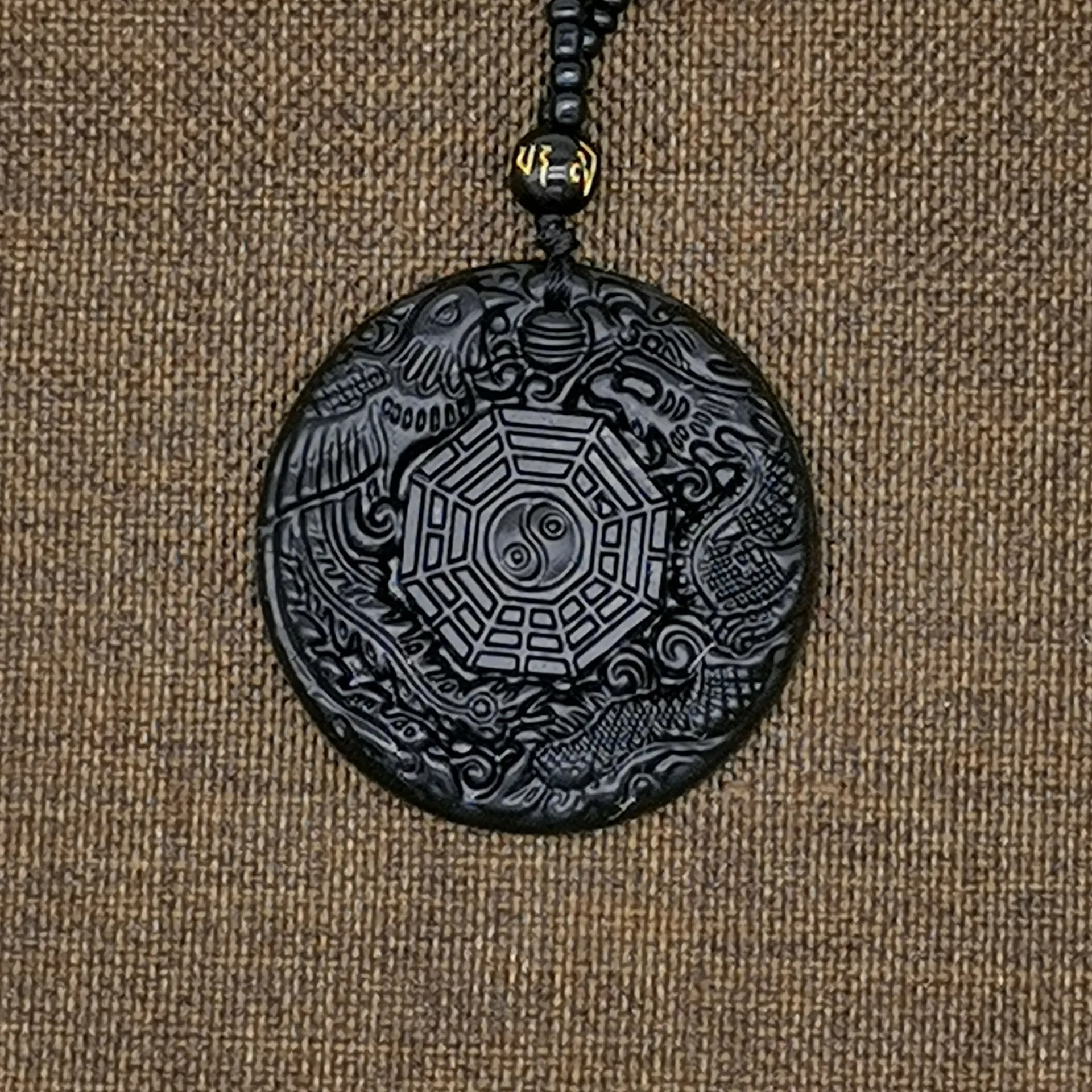 

Obsidian Dragon Phoenix Eight Trigrams Pendant for Men and Women Chinese Style Necklace