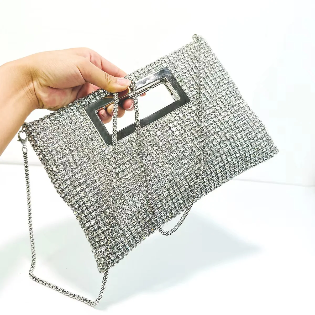 JIOMAY borse glamour per le donne borse Glitter per le donne borsa quadrata con strass pochette leggere per feste