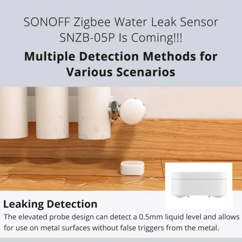 SONOFF SNZB-05P Zigbee Sensore di perdite d'acqua Perdite Rilevamento gocciolamento APP Avvisi in tempo reale Notifiche multiple Supporto esteso