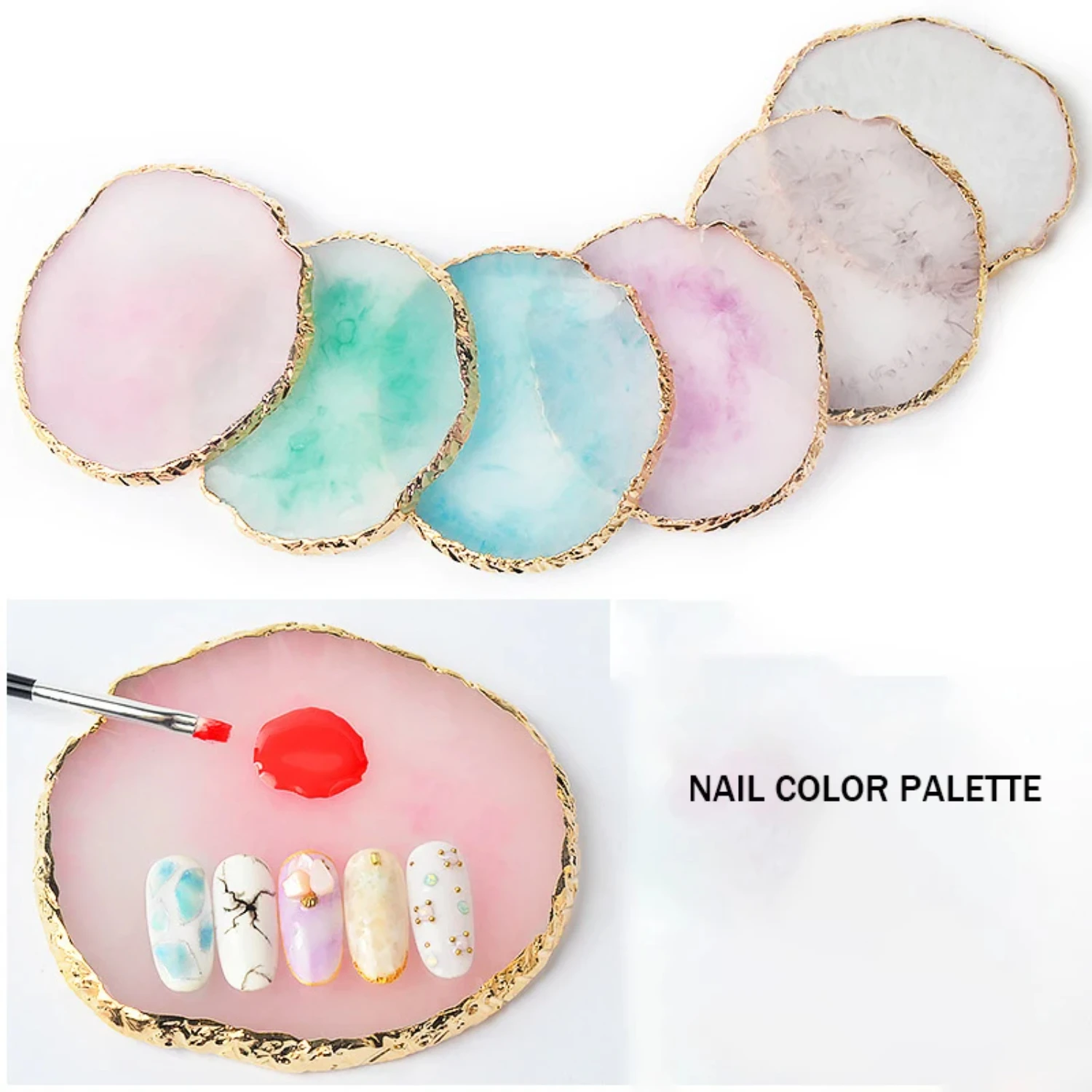 Exquisite Multicolor Round Resin Agate Nail Color Palette - Beautiful Essential Manicure Tool for Stunning Nail Designs - Gorgeo