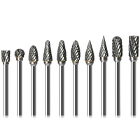 10pcs Carbide Burr Set Tungsten Steel Double Cut Rotary File Milling Cutter Head Woodworking Grinding Carving Drill Bit