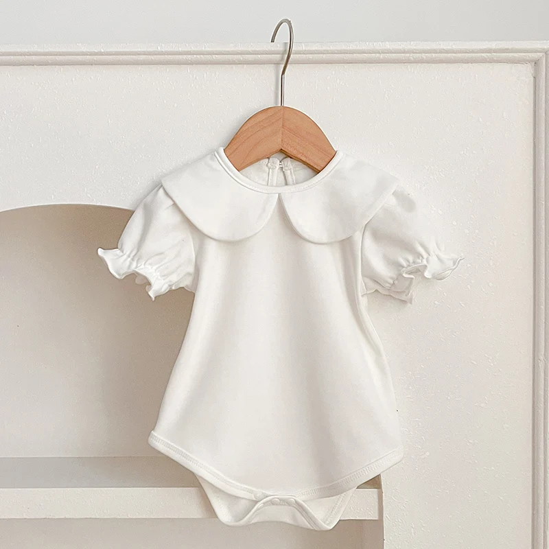 0-24Months Baby Clothes Outfits Summer Baby Romper Girls Pandora Collar White Newborn Bodysuit Short Sleeved Boys Girls Jumpsuit