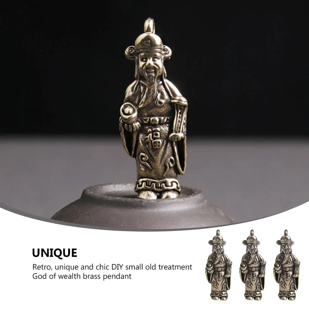 

3 PCS God of Wealth Key Chain Pendant Keychain DIY Small Brass Pendants Vintage Compact Creative Delicate Elegant