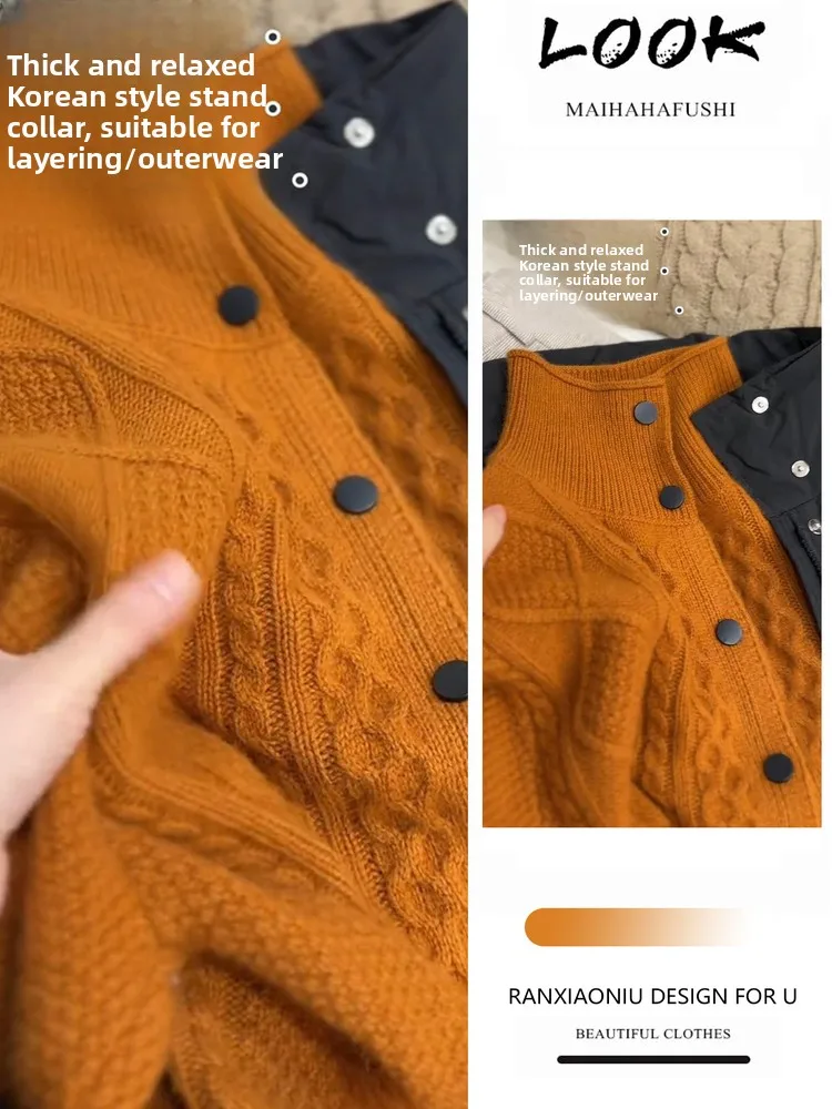 

Women's Thiened Knitted Set High Collar Button Sweater Cardigan Lazy Sle Winter Faion Two-Piece Ensemble Korean Sle