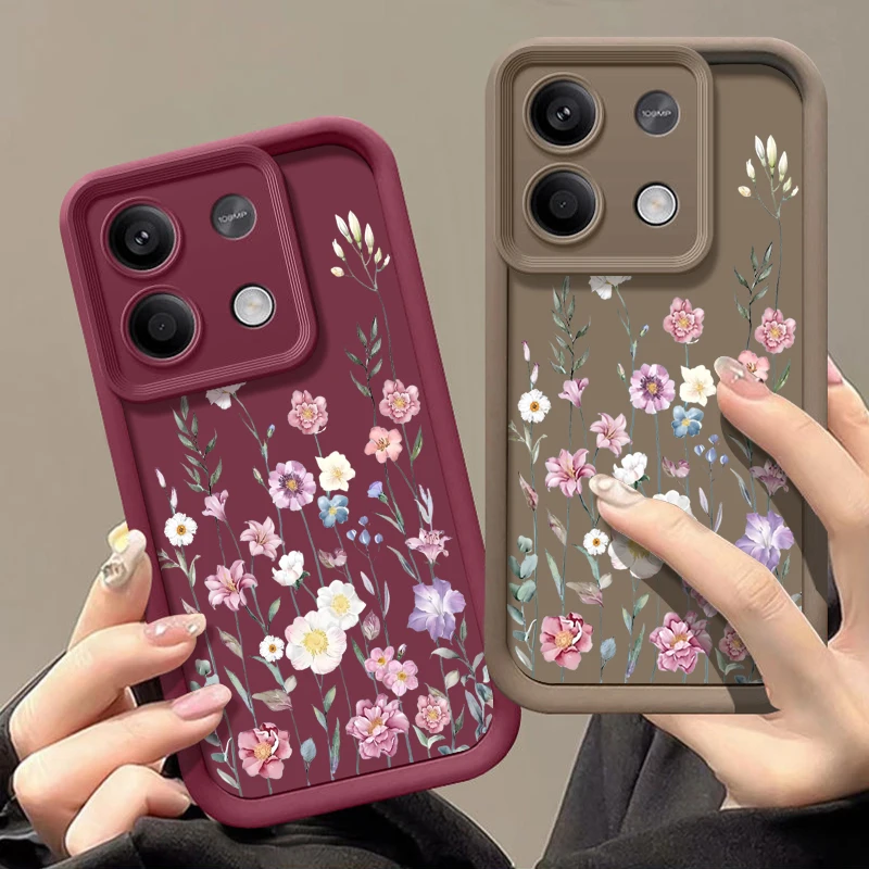 Luxury Pink Flowers Case For Xiaomi Poco F6 X6 X5 13T 14T Pro Funda Redmi Note 13 14 12 11 Pro 5G Shockproof Silicone Cover