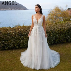 ANGEL Modern Wedding Dresses For Woman Customized Sexy Backless A-Line Bride Gown Lace Applique Sweep Train vestidos de novia