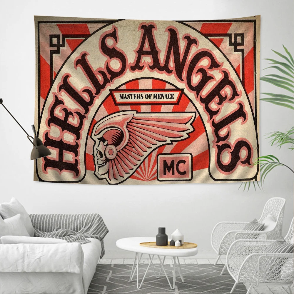 H-Hell-Angel logo Printed Large Wall Tapestry Hanging Tarot Hippie Wall Rugs Dorm Art Home Decor