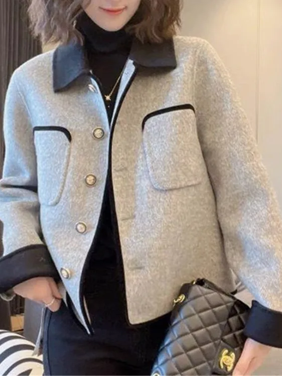 

Retro Korean Sle Large Size Single Buttoned Woolen Coat Ele Faionable plus Size Jaet Cover Belly Autumn Winter Oute...