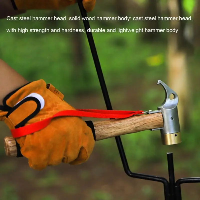 

Outdoor Camping Hammer Outdoor Hammer With Wood Handle Multifunctional Puller Shock Absorbing Hammer Handy Puller Hammers Tools