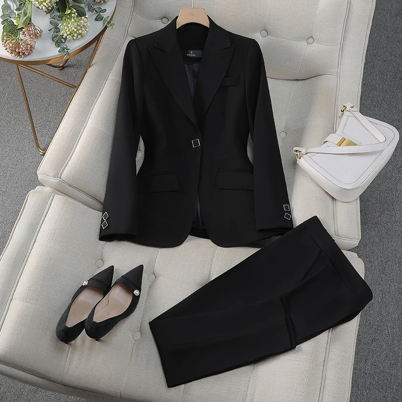 Autumn Winter Women Pant Suit Office Ladies Female Business Work Wear 2 Piece Set Formal Blazer Jacket And Trouser